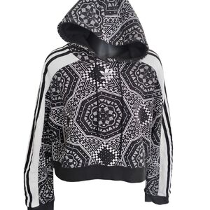 Adidas | Womens Cotton Cropped Hoodie Kaleidoscope Print Black & White | Size Sm